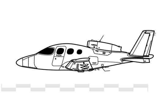 Cirrus Vision SF50. Vision Jet. Vector drawing of light business jet aircraft. Side view. Image for illustration and infographics.