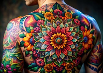Intricate Tattoo Design Featuring Floral Patterns and Geometric Shapes for Body Art Inspiration
