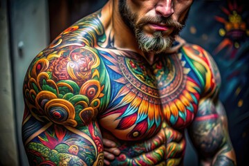 Intricate Tattoo Design on a Muscular Arm Showcasing Artistic Expression and Body Art Culture