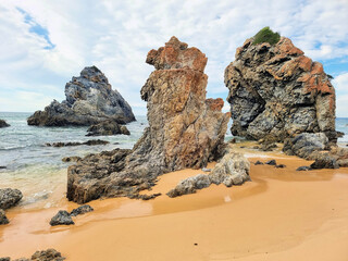 Rock formations on Haywards Beach at Wallaga Lake on the south coast of New South Wales Australia