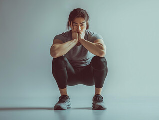 This powerful image of a female athlete in a squat position embodies determination, athleticism, and the pursuit of physical excellence.