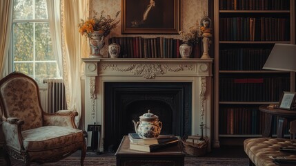 Elegant heirloom-inspired living room with vintage decor elements and cozy ambiance