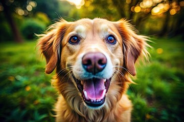 Obraz premium Joyful Dog Smiling with Bright Eyes and Floppy Ears, Radiating Happiness and Playfulness Outdoors