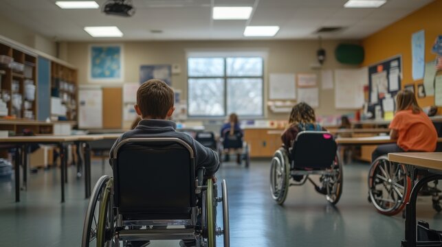 Inclusive classroom environment with adaptive tools for diverse learning needs