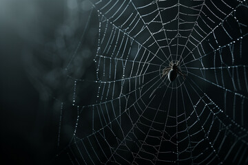 Fototapeta premium sPIDER WEB ON A DARK BLACK BACKGROUND. SCARY SPOOKY. HALLOWEEN BACKGROUND. High quality photo