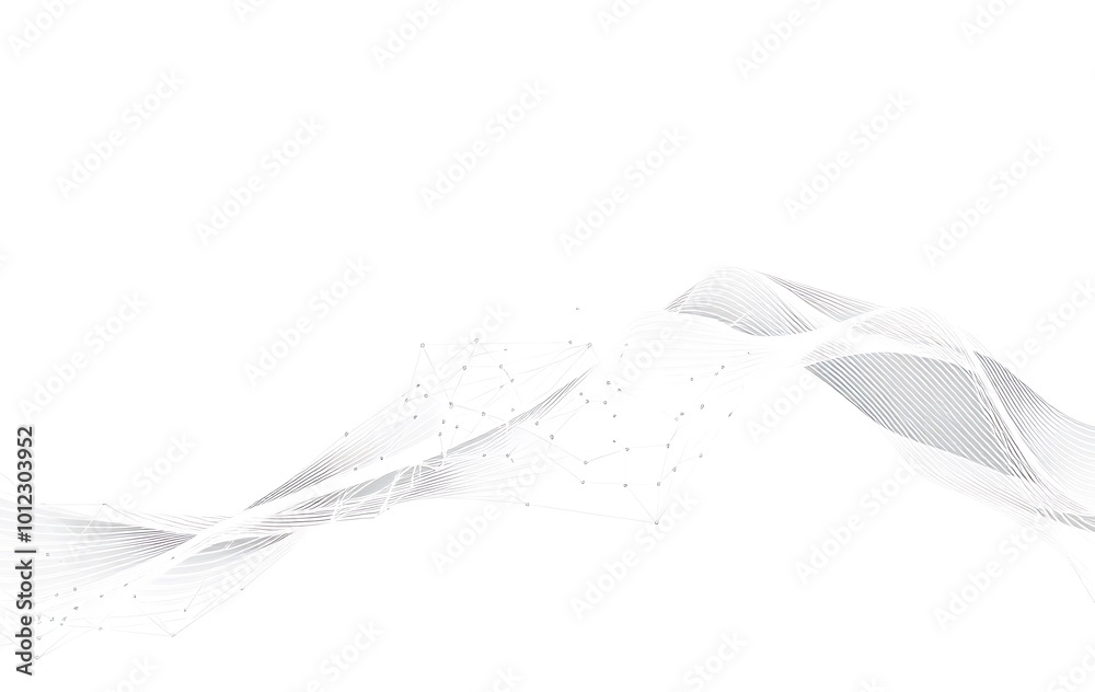 Poster abstract white background with low poly wireframe and dots, technological pattern for web design or 