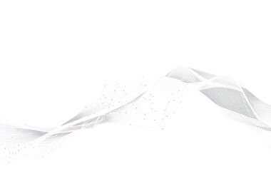 Abstract white background with low poly wireframe and dots, technological pattern for web design or digital technology concept, 3D rendering. Abstract futuristic wavy background of lines in the forrm.