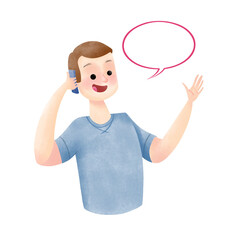 Man Talking on Phone with Speech Bubble – Communication Concept, Transparent Background