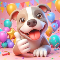 3D niedlicher  Hund Daumen hoch