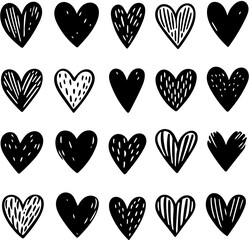 Hand Drawn Black Hearts Collection - Organic Pattern for Graphic Design and Printing