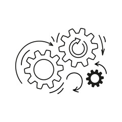 Gear wheel doodle. Hand drawn cogwheel mechanism. Technology concept planning, business goal