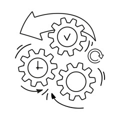 Gear wheel doodle. Hand drawn cogwheel mechanism. Technology concept planning, business goal