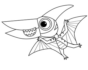 cartoon scene with character sketchbook sketch drawing manual work with color pencils animal dinosaurus dino pteranodon pterodactyl bird flying illustration for children cutout © honeyflavour