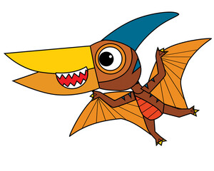 cartoon scene with happy prehistoric animal pteranodon dino dinosaur flying bird smiling and walking isolated on white background illustration for children © honeyflavour