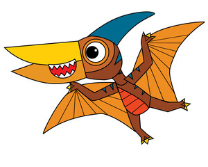 cartoon scene with happy prehistoric animal pteranodon dino dinosaur flying bird smiling and walking isolated on white background illustration for children © honeyflavour