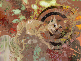 painting of orange cat lay on inner circle