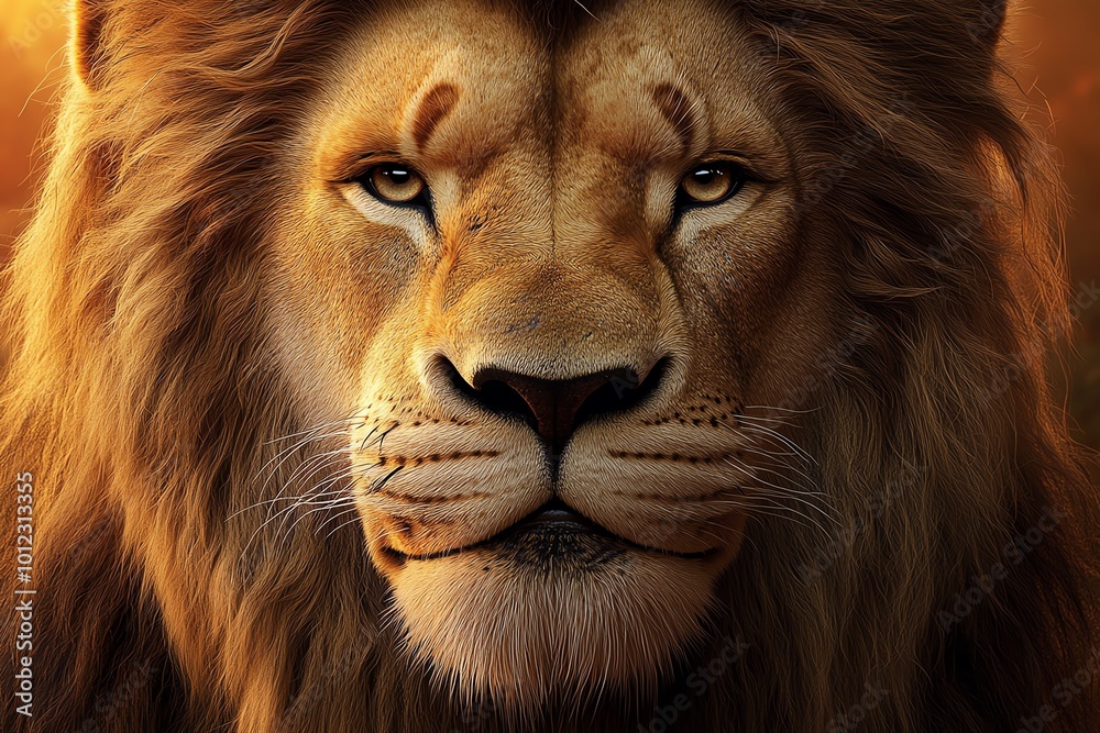 Poster a hyper-realistic close-up of a lionâ€™s face, with every whisker, scar, and strand of fur rendered 