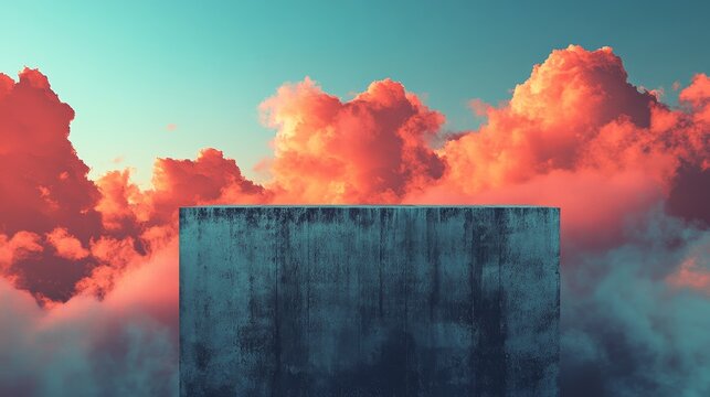 A large grey structure is in front of a cloudy sky with a pinkish hue