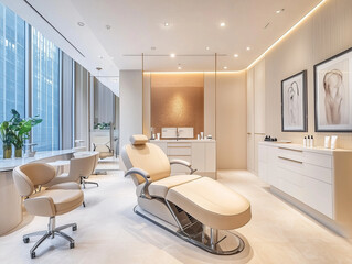 Fototapeta premium Advanced Beauty Care: High-End Cosmetology Clinic Featuring Ergonomic Designs