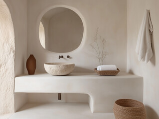 Minimalism Redefined: White Bathroom with Stone Vessel Sink
