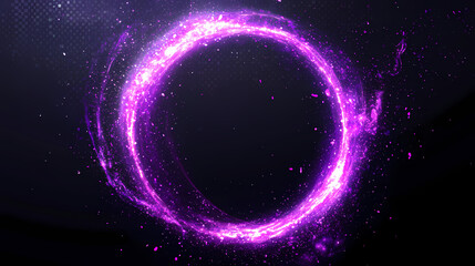Purple abstract circle particle effect, ring with swirling particles visual effect layer overlay isolated black and transparent png background. Faerie Circle. Illustration