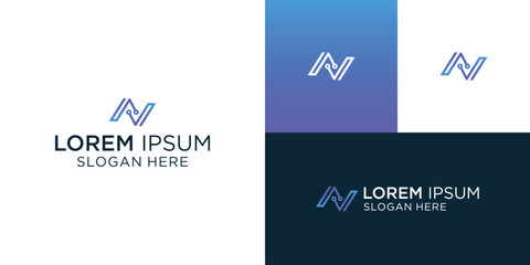 initial n logo design with science tech element. perfect for technology brand.