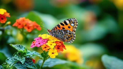 Obraz premium Colorful Butterfly on Vibrant Flower