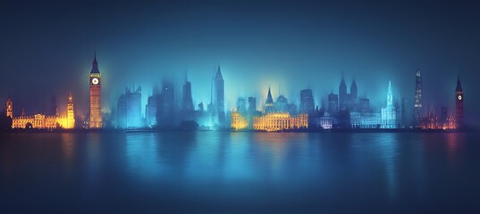Obraz premium A holographic projection of famous landmarks around the world, rotating slowly in the air