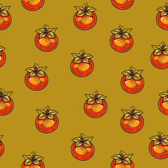 Seamless pattern with ripe orange persimmons, olive back, featuring whole fruits in a bright and fresh design, perfect for fabric, wallpaper, kitchen decor, ideal for fruit-themed and seasonal project