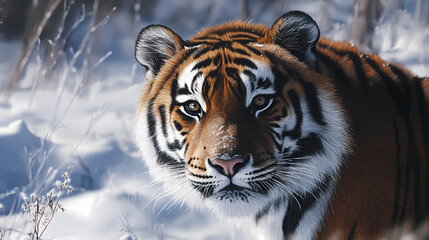 Fototapeta premium Tiger face. Siberian Tundra. Illustration