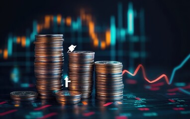 Stack of coins with graph chart growth up, Business marketing
