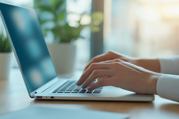 A person is typing on a laptop computer