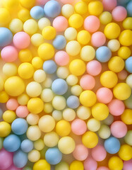 Obraz premium Pink and yellow gradient random shiny soft ball backgrounds. Ball background for children's area or children's playroom. Huge pile of pink and yellow balls of different sizes.