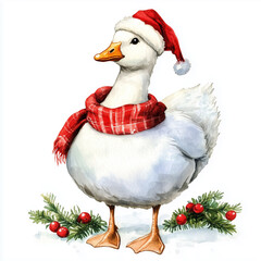 santa claus with christmas decoration, Christmas goose, watercolor style