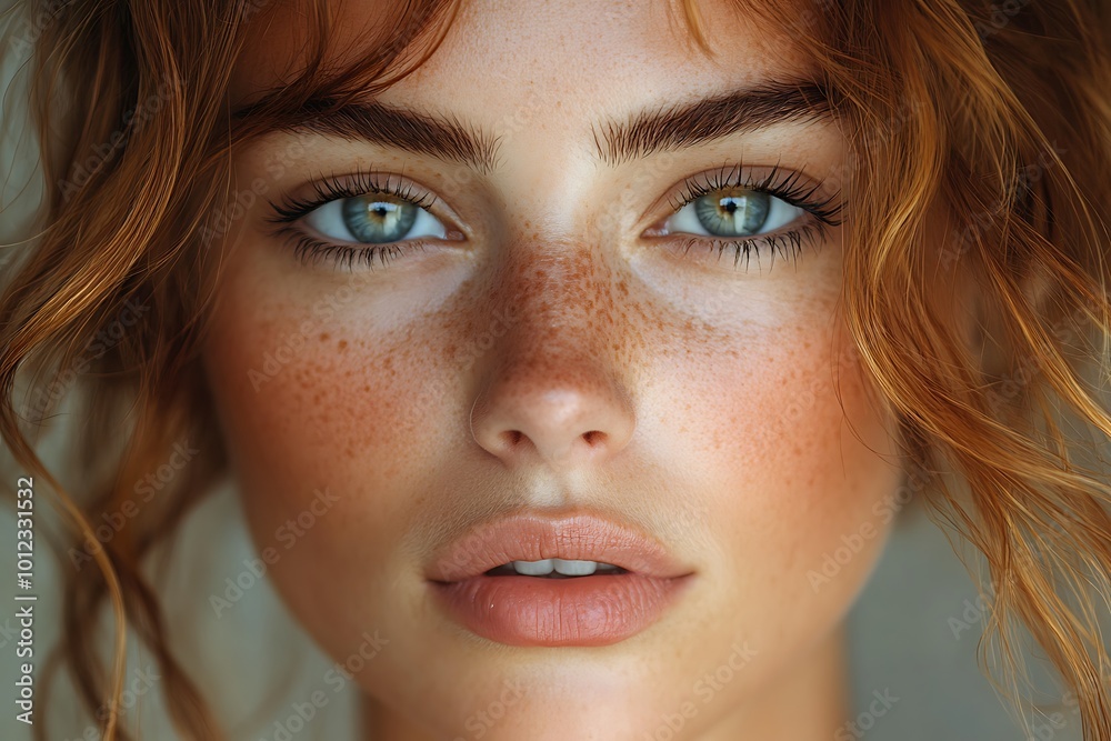 Sticker Close up portrait of a woman with red hair and freckles