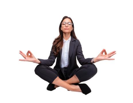 Business woman doing yoga, isolate on transparency background.