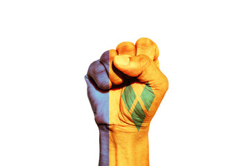 Man hand fist of Saint Vincent flag painted, fist flag, Strength, Power, Protest concept.