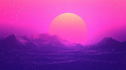 Surreal Pink Sunset over Abstract Mountains
