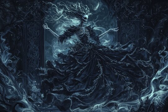 Hel The Norse Goddess of the Underworld in a Cold Misty Landscape