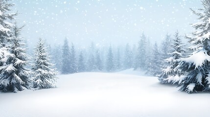 Fototapeta premium A soft, blurred snowy forest with a large, open space for text