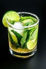 Fototapeta premium Refreshing Cold Mojito Cocktail with Mint and Lime in a SugarRimmed Highball Glass