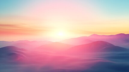 A soft, blurred sunrise in the mountains with a clear sky for text
