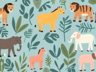 Colorful Jungle Animals Illustration