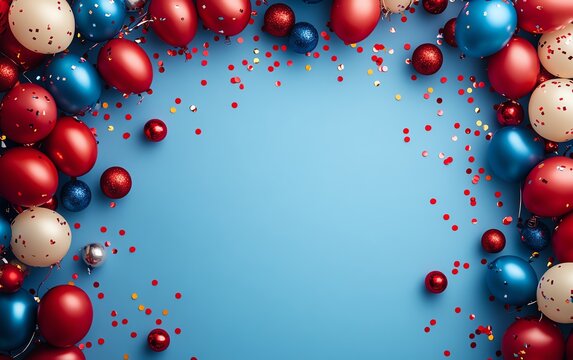 Blue and red event celebration background with clear copy space in the middle, ideal for customizing with birthday or festive text