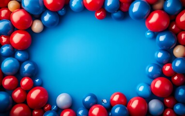 Bright blue and red background for a festive occasion, offering clear copy space in the middle for event or birthday messages