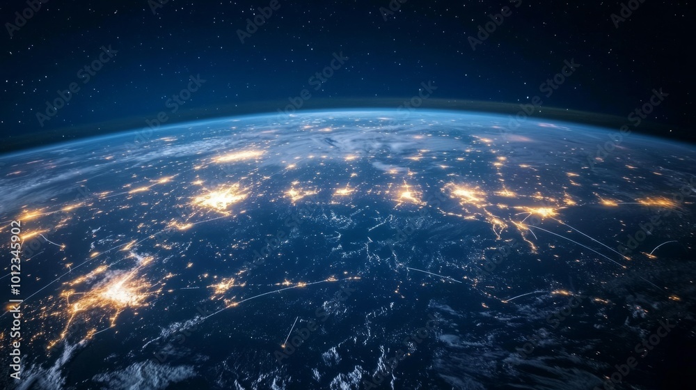 Canvas Prints planet earth at night with visible light connections generative ai