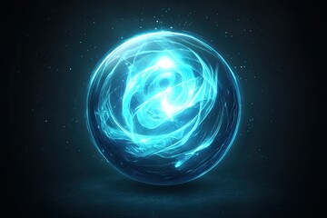 Obraz premium Luminous Blue Orb of Magical Energy Swirls in the Dark, Creating a Mesmerizing Spectacle