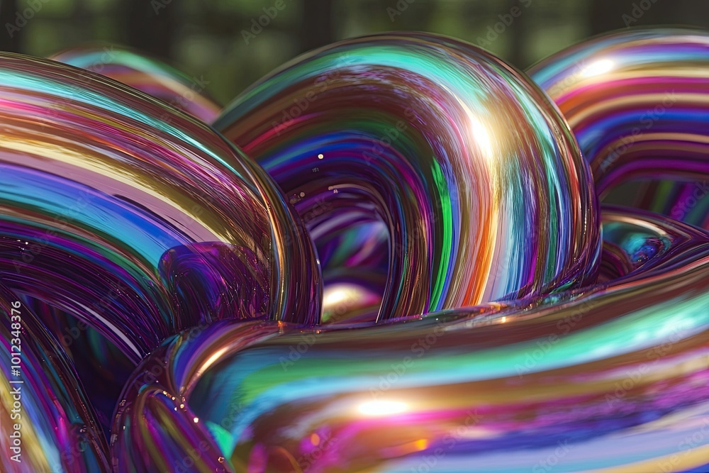 Fototapete shiny chrome effect holographic abstract shapes creating a dynamic visual composition
