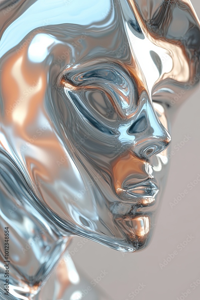 Poster modern design: abstract chrome shapes reflect light in a creative display