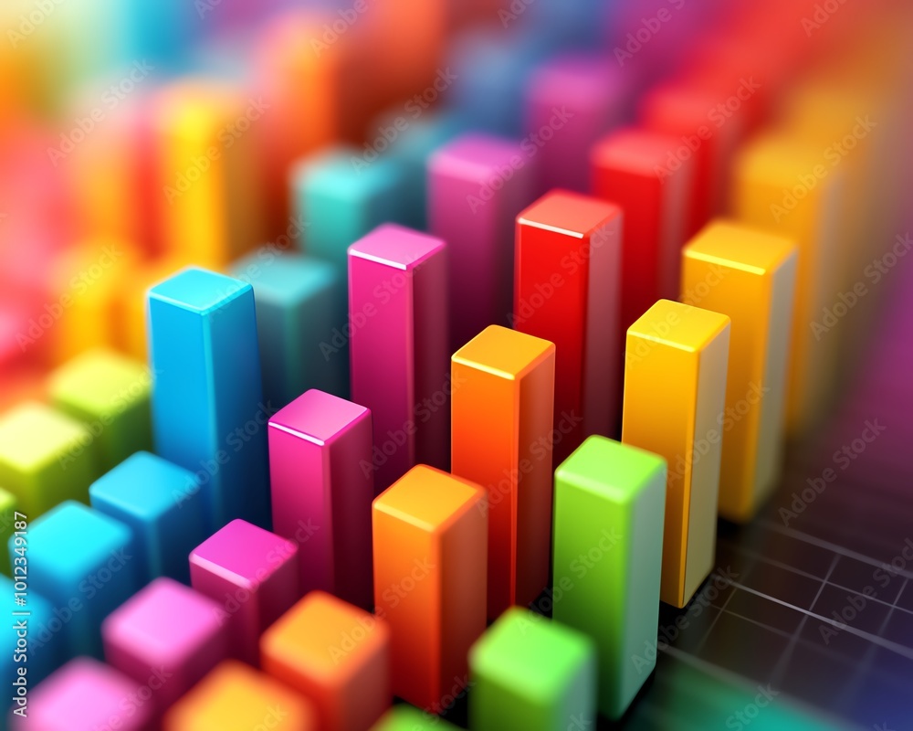 Poster bright and colorful bar charts with fluctuating values for stock market investment analysis or vibra